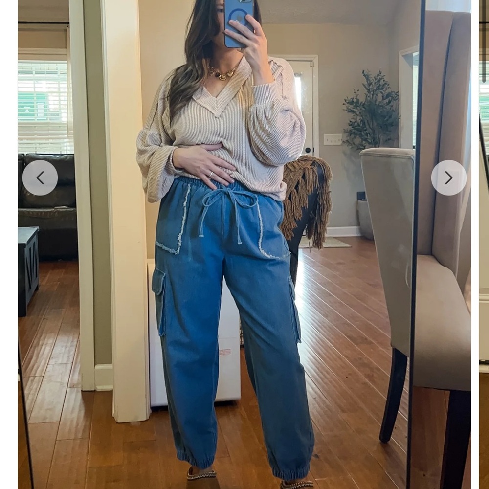 Casual Blue Cargo Denim jogger style Pants